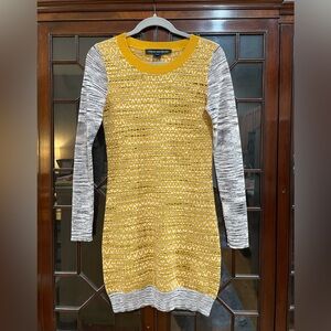 French Connection Mustard and Gray Long Sleeve Cotton Dress EUC